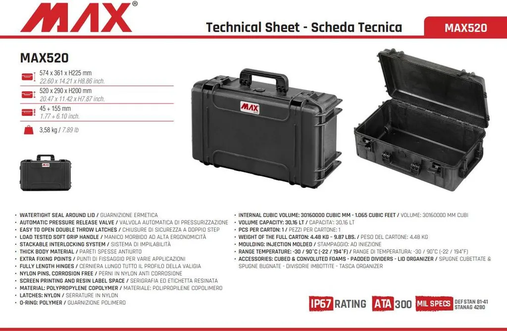 Valise Étanche IP67 Max Case MAX520 30L Noir - Mallette Robuste