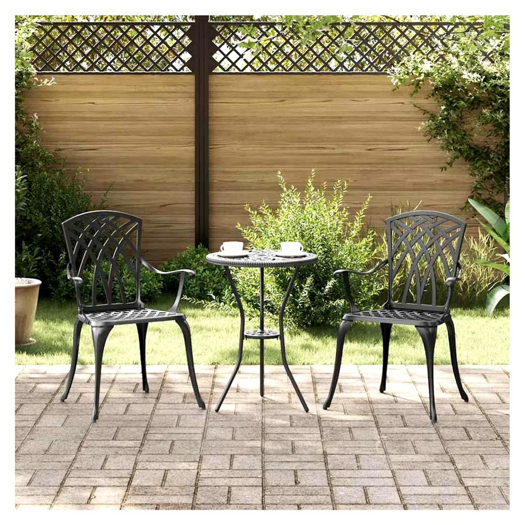 Gartenstühle 2 Stück Schwarz Gussaluminium, Stapelstuhl für Balkon und Garten