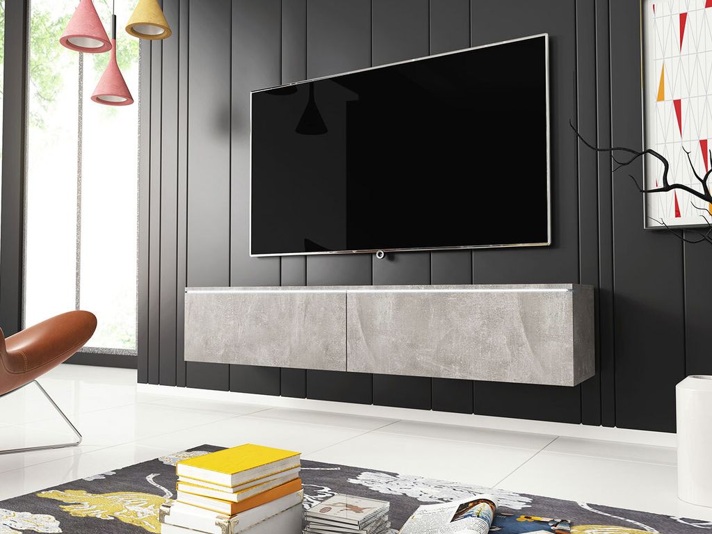 MIRJAN24 TV-Lowboard Detroit D140, Stilvoll TV-Tisch, 2 Türen, Modern Wohnzimmer (Beton, mit Beleuchtung)