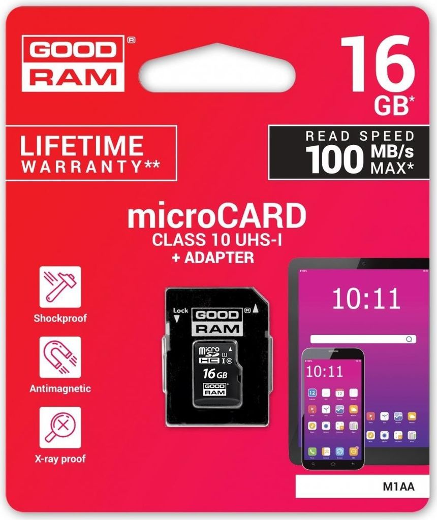 Goodram M1AA, 16 GB, MicroSDHC, Trieda 10, UHS-I, 100 MB/s, Obrázok produktu 