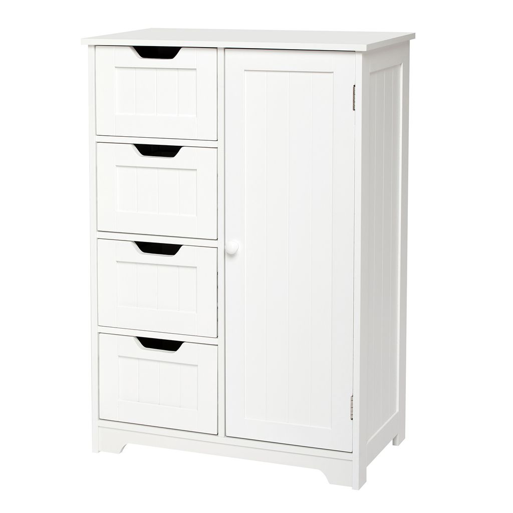 Mondeer Badezimmerschrank Badschrank mit 4 Schubladen und 1 Tür Badkommode 82.5x56x30cm Badezimmer