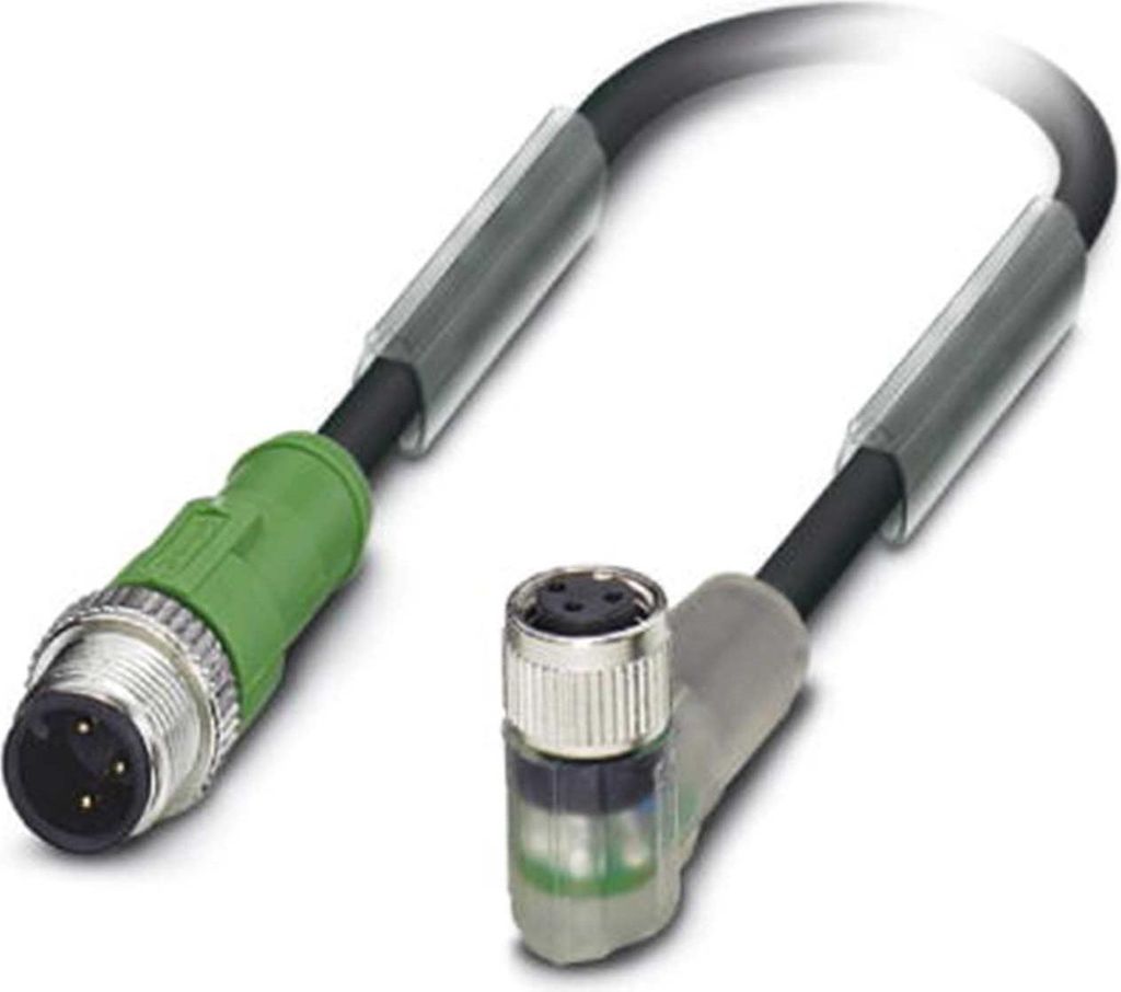 Phoenix Contact M12/M8 Verbindungsleitung mit LED 1xStift/1xBuchse gerade/gewink. 3/3-pol. A-Kodierung, 24V, 4A,