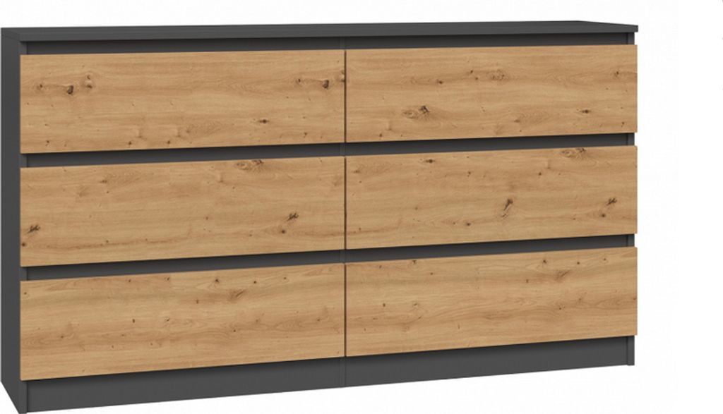 Komoda szufladowa szeroka TAAVI – dąb artisan/antracytowa Zdjęcie produktu 