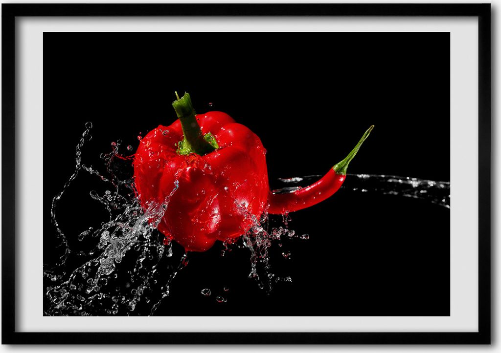 Bild - Bilder - Bilderrahmen - 70 cm x 50 cm - MDF-Rahmen, Wandkunst rote Paprika