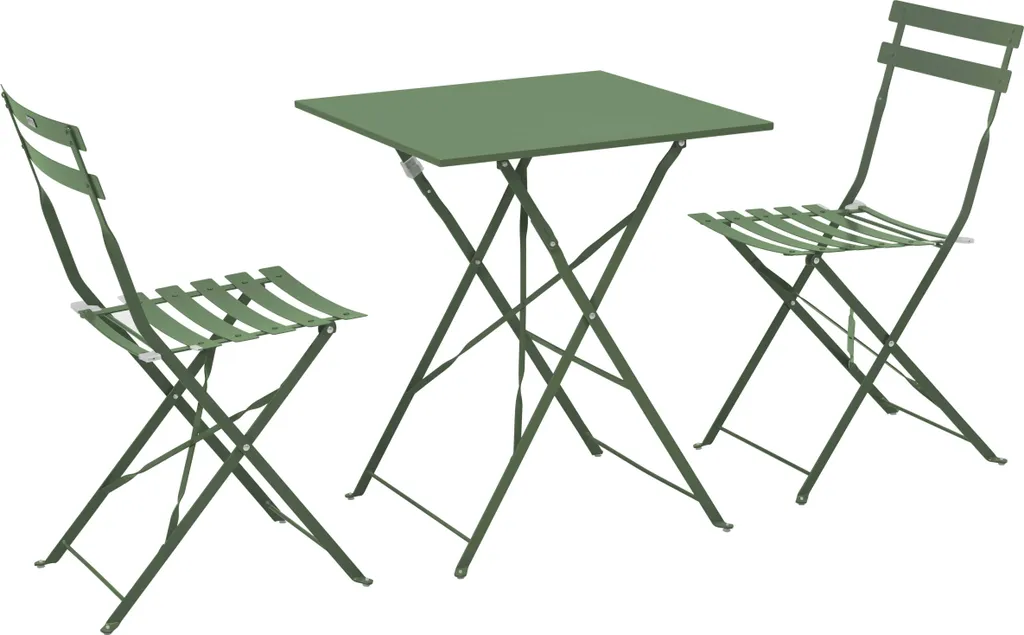 Petit ensemble table ronde et chaises pliantes acier coloris vert