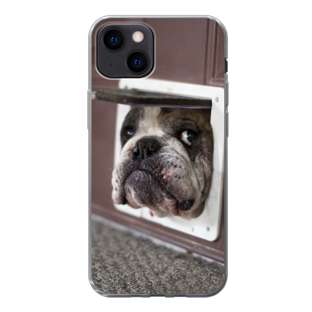 MuchoWow Handyhülle Schutzhülle Hülle für iPhone 13 mini Hund - Lustig - Katzenklappe - Kinder - Jungen - Mädchen - Kinder Silikon Softcase ...