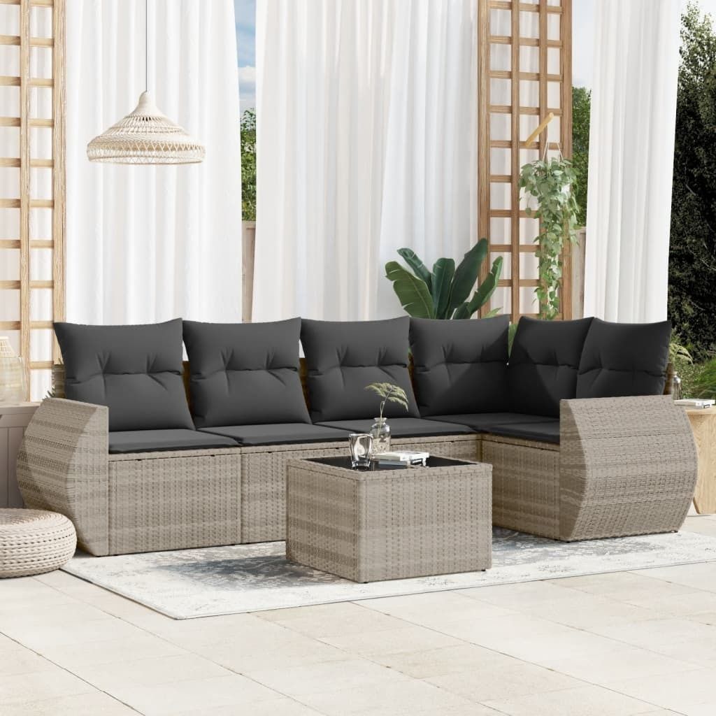 Maison Exclusive - 6-tlg. Garten-Sofagarnitur mit Kissen Hellgrau Poly Rattan