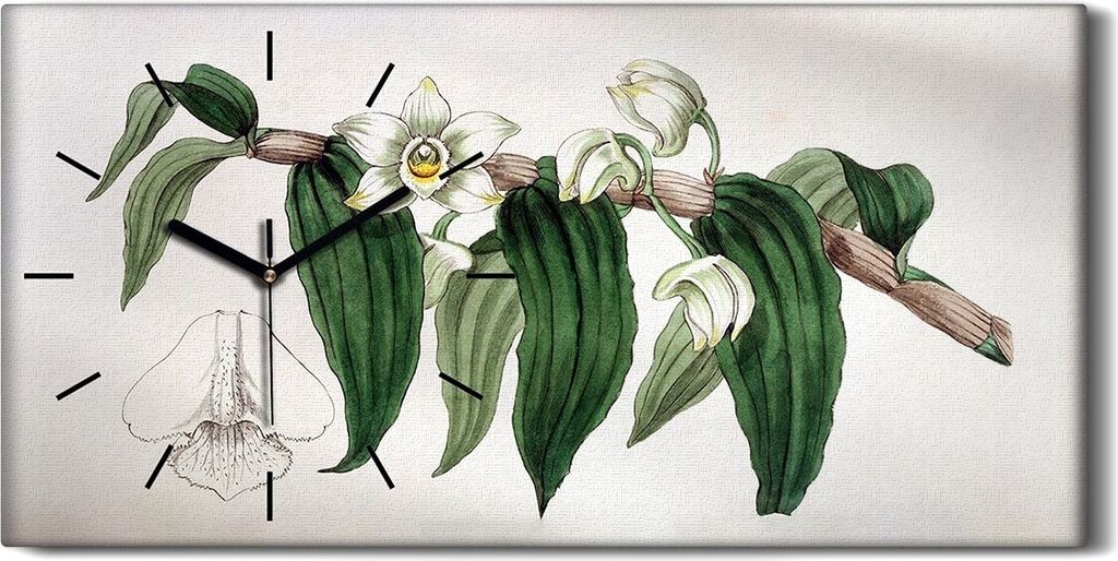 Leinwand Uhr Küche Wohnzimmer Bild 60x30 Zeichnung Blüten Zweig Orchidee - schwarze Hände