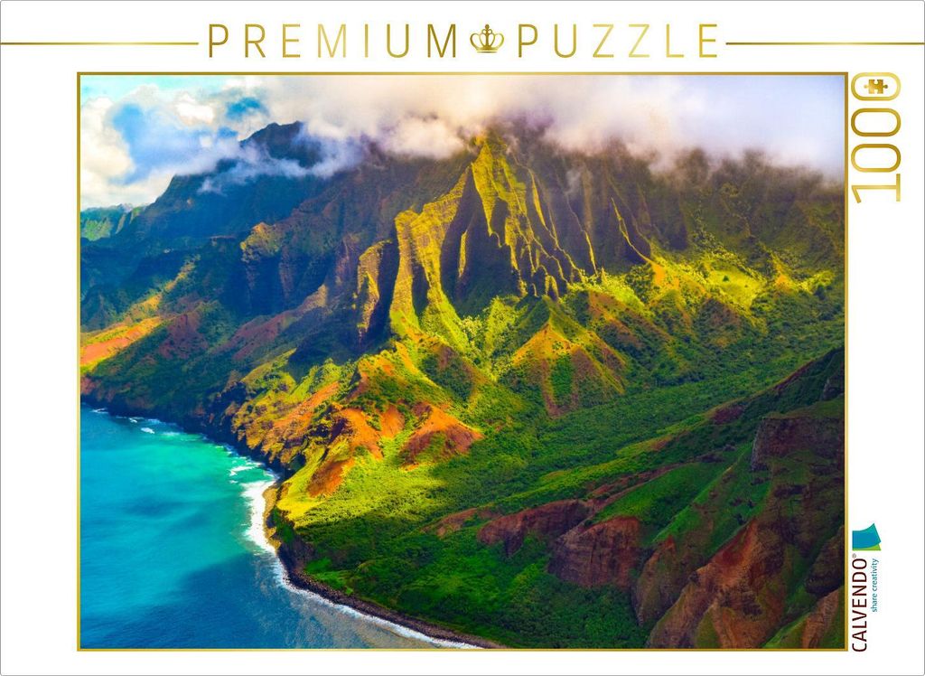 CALVENDO Puzzle Farbenfrohe Napali Küste von Kauai, Hawaii, USA | 1000 Teile Lege-Größe 64x48cm Foto-Puzzle für glückliche Stunden