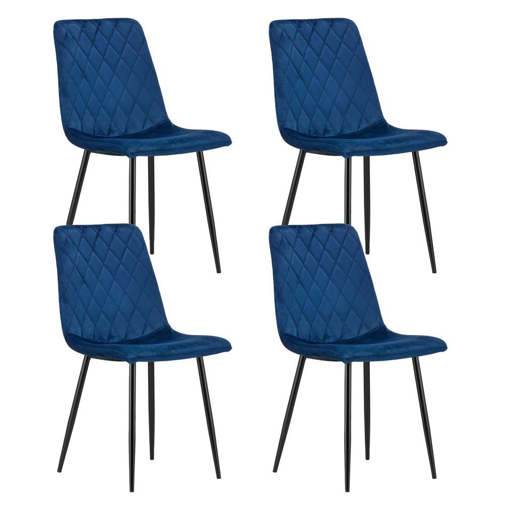 Esszimmerstuhl Wohnzimmerstuhl Stuhl mit Velours-Sitz maximale Belastung: 120 kg, blau mit schwarzen Metallbeinen 4er Set