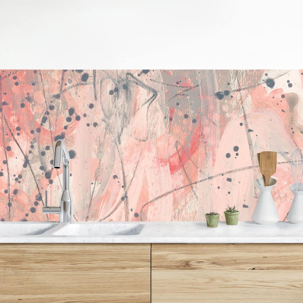 Küchenrückwand originell selbstklebend - 0.65 mm Wandpaneel wasserfest Design rosa Aquarell Abstrakt Spritzschutz fugenlos