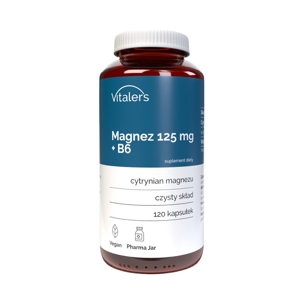 Vitaler's Magnesium 125 mg + Vitamin B6 6 mg – 120 Kapseln, vegan, 4 Monate Einnahme, ohne Konservierungsstoffe, reine Zusammensetzung
