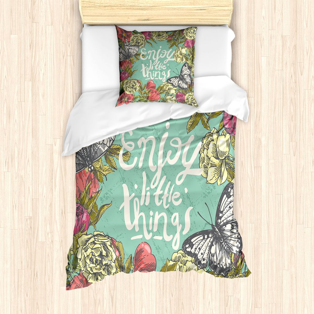 ABAKUHAUS Genieße die kleinen Dinge Bettbezug Set für Einzelbetten, Skizze des Frühlings-Blüte, Milbensicher Allergiker geeignet mit Kissenbezu...
