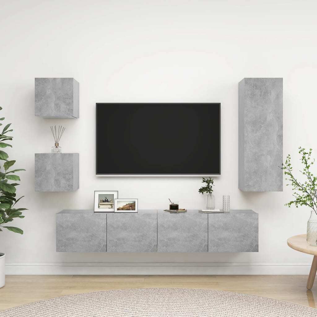 Maison Exclusive - 5-tlg. TV-Schrank-Set Betongrau Holzwerkstoff