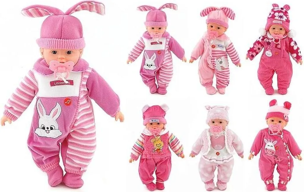 Poupon sonore 35 cm en sac de rangement - Jouet enfant 6 motifs