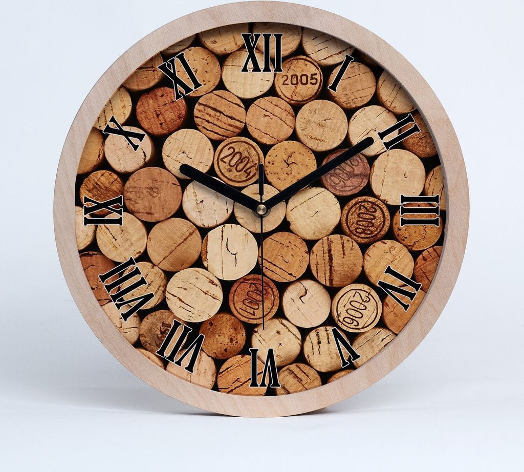 Holzuhr 30fi cm wanduhr - schwarze Spitzen - Weinkorken