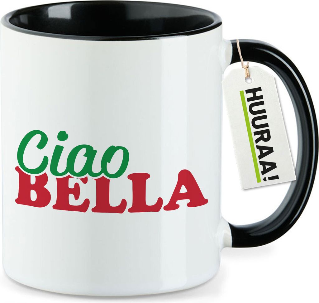 Huuraa Kaffeetasse Ciao Bella Italien 330ml Schwarz Keramik Kaffeebecher Geschenkidee