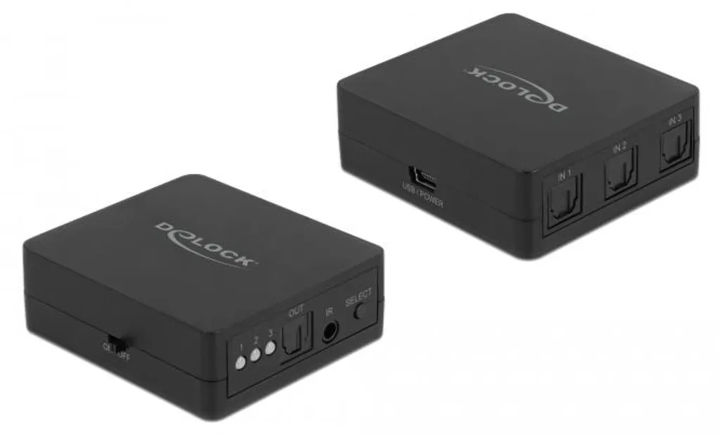 Switch Toslink S/PDIF Delock avec 3 ports et télécommande infrarouge