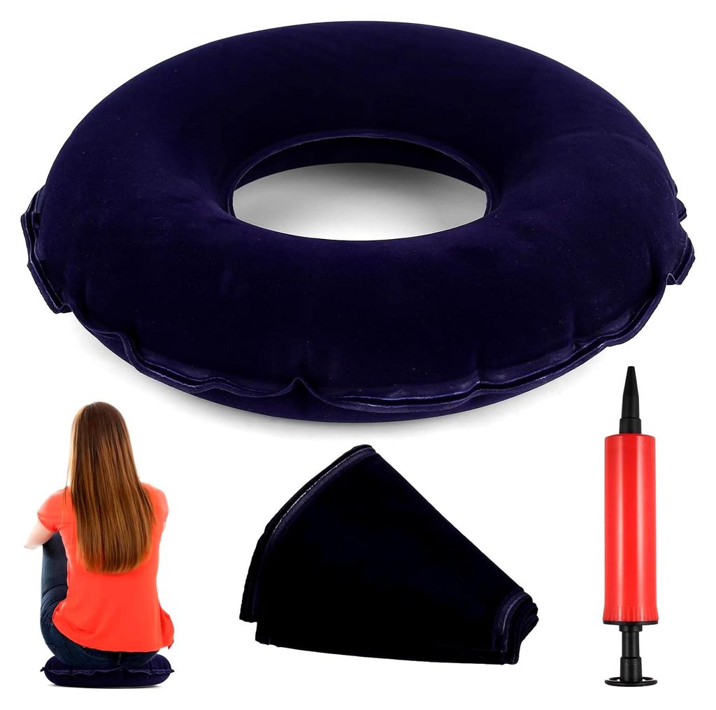 Sitzring für Hämorrhoiden, Aufblasbares Ringkissen zur Entlastung des Steißbeins mit Pumpe (Blau)
