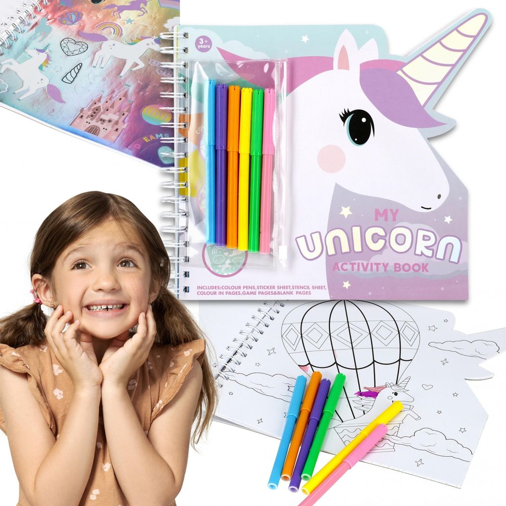 Kreativset, Malset Einhorn-Malbücher, Aufkleber, Marker