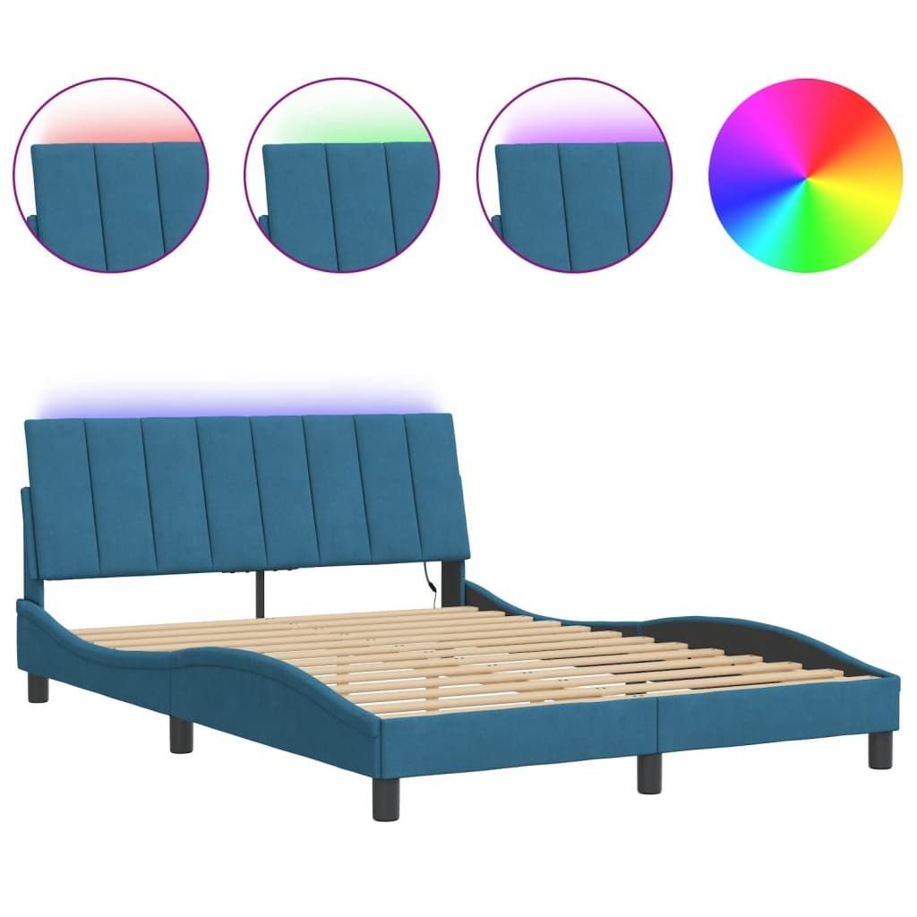 Bettgestell mit LED ohne Matratze "Hanko" Blau 140x200 cm Samt