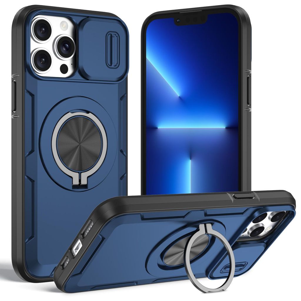 Magnetische Hülle für iPhone 13 Pro Max /iPhone 12 Pro Max, Militär Stoßfest Handyhülle mit Kameraschutz und Ringhalter Ständer Blau