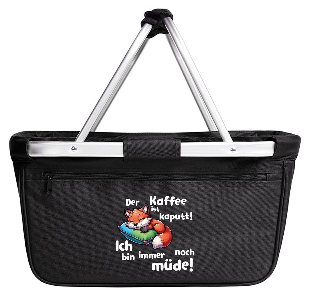 Huuraa Einkaufskorb Kaffee kaputt immer noch Müde süßer Fuchs 20 Liter Black faltbarer Tragekorb Geschenkidee