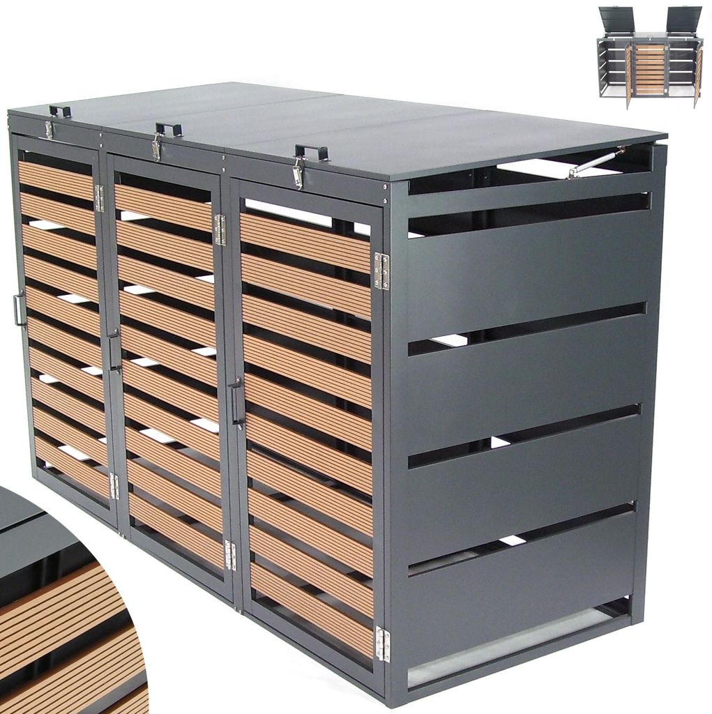 Mülltonnenbox 3-er 240L Mülltonnenverkleidung WPC Holzdielen Müllbox Mülltonne 57091 Abfalltonne