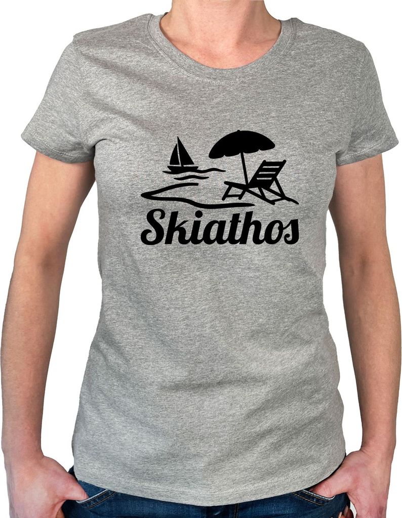 Huuraa Damen T-Shirt Skiathos Inselmotiv Griechenland XL Sport Grey Bio Baumwolle Fairtrade Damenshirt Geschenkidee