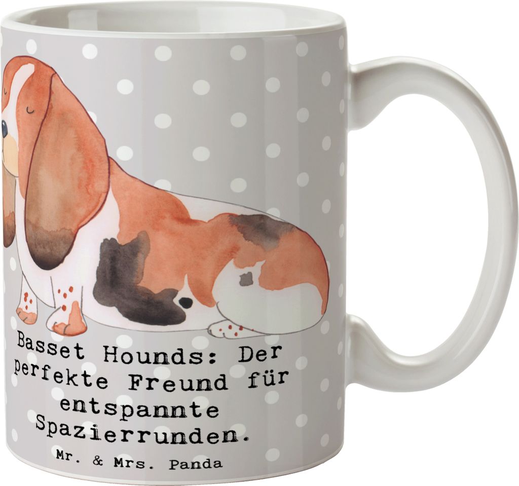 Mr. & Mrs. Panda Pott Basset Hound Freund - Grau Pastell - Geschenk, Kaffeetasse, Ruhe, Spaziergänge, Tasse, Hunde, Park, Trinkbecher, Hunderassen...