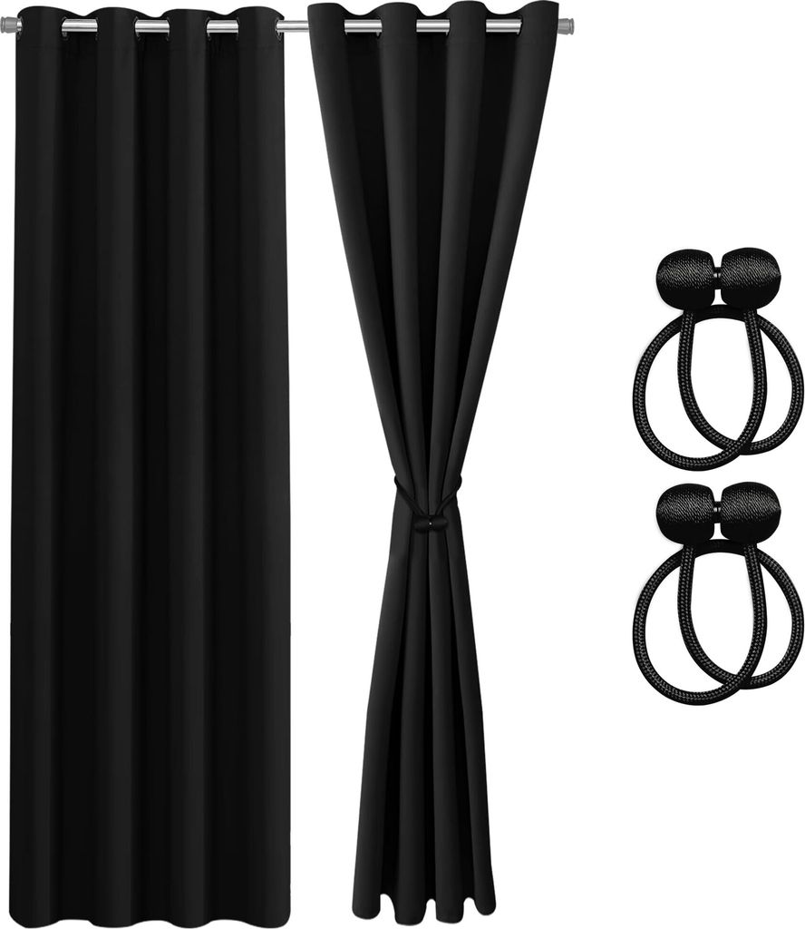 COZYOR 2x blickdichte Vorhänge + 2x Raffhalter mit Magnet, Produktbild 