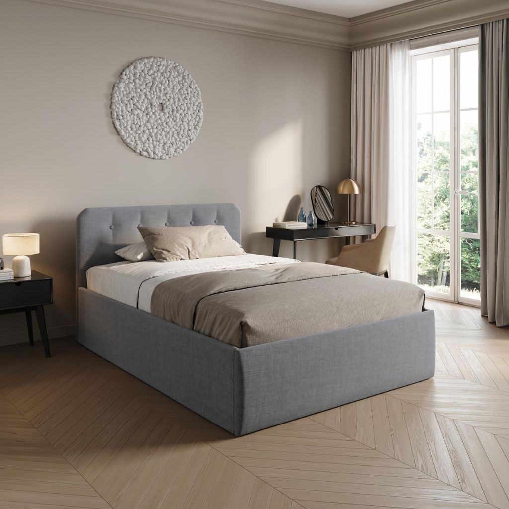 Home Collective Polsterbett 140x200 cm Doppelbett Bett mit verstellbarem Lattenrost & Bettkasten, Matratze Federkern H2, gepolstertes Kopfteil, Her...