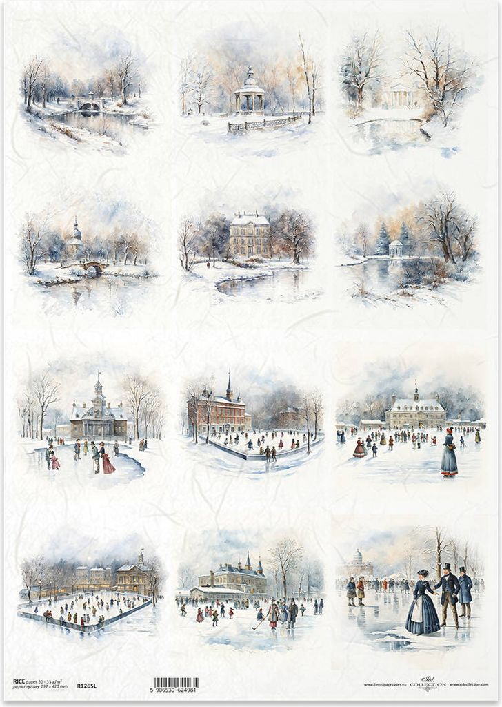 Reispapier Decoupage Bastelpapier für Decoupage A3 ITD-1265L Winteransichten Eislaufbahn