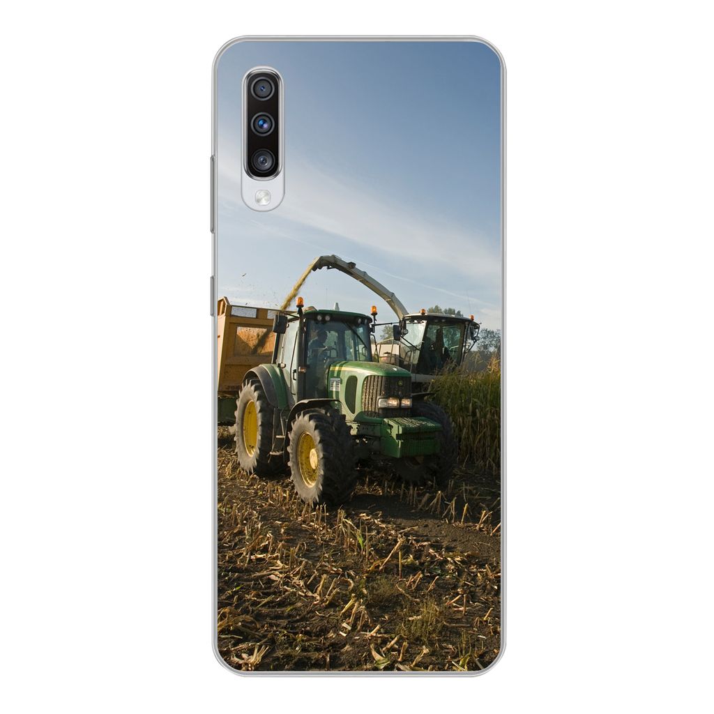 MuchoWow Handyhülle Schutzhülle Hülle für Samsung Galaxy A70 Traktor - Anhänger - Mais - Grün - Landleben Silikon Softcase Handy Hülle - S...