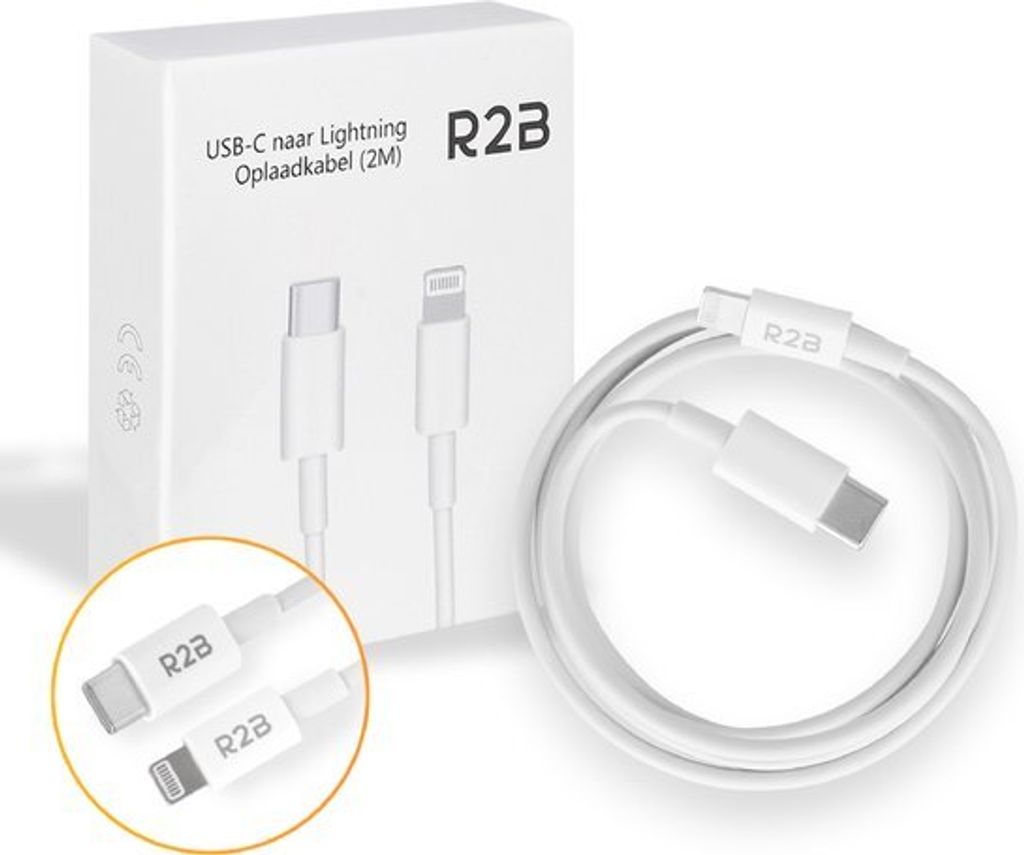 R2B USB-C zu Lightning Kabel 2m – Schnellladekabel für iPhone & iPad – Weiß