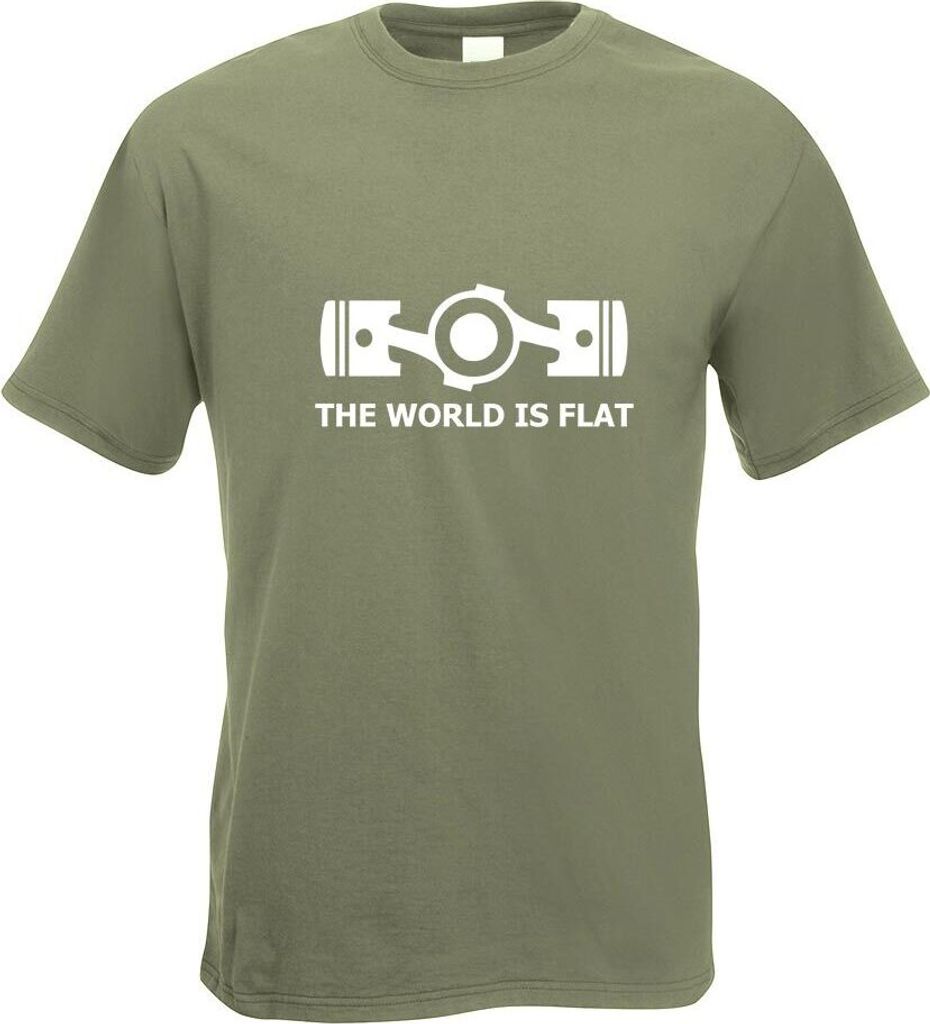 Kiwistar - T-Shirt - Olive - The World is Flat Motiv Bedruckt Funshirt Design Print - mit Motiv Bedruckt - Funshirt Design - Sport - Freizeit - Her...