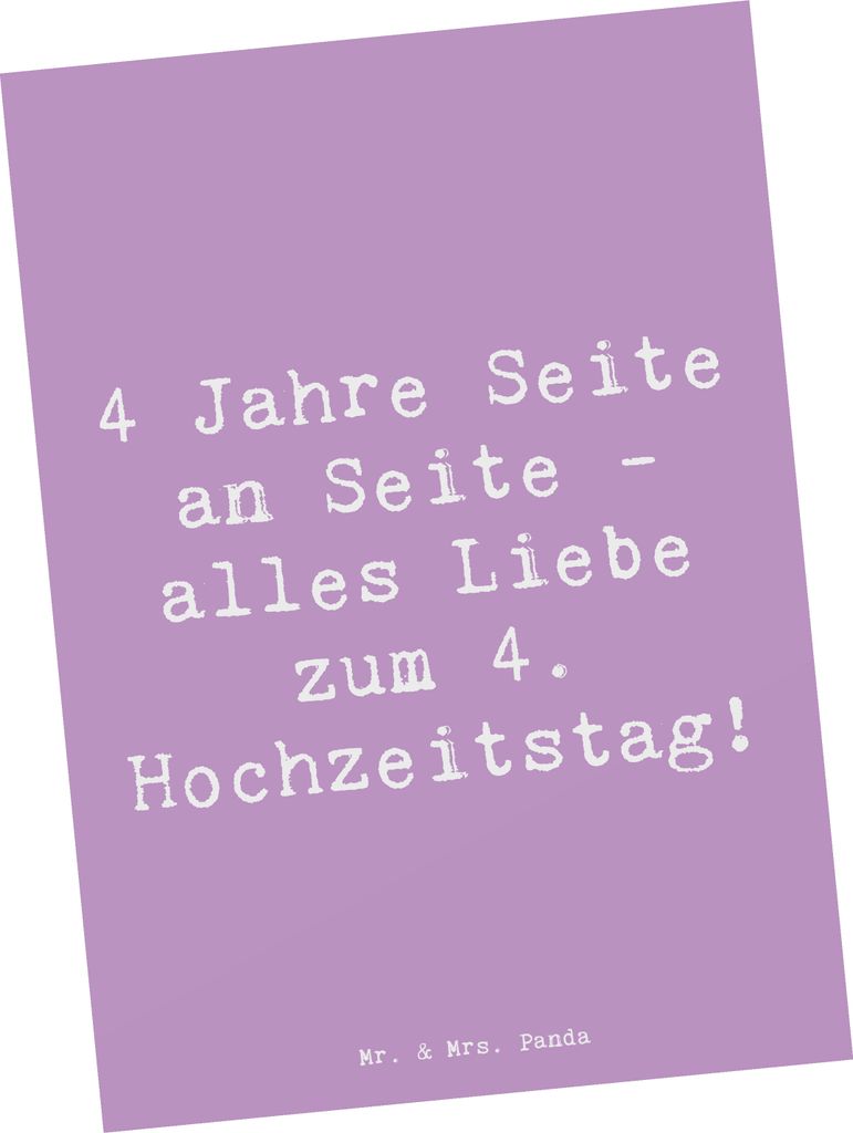 Mr. & Mrs. Panda Postkarte Spruch 4. Hochzeitstag Seidenhochzeit - Lavendeltraum - Geschenk, Grußkarte, Ehe, Fotokarte, Ansichtskarten, Postkarten...