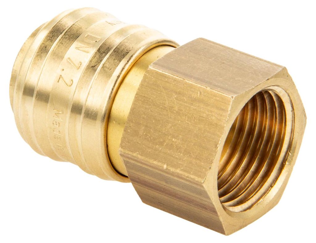 Druckluft Verschlusskupplung NW 7,2 x 1/2 Zoll Innengewinde, Dichtung NBR, Typ 26KA, Messing blank