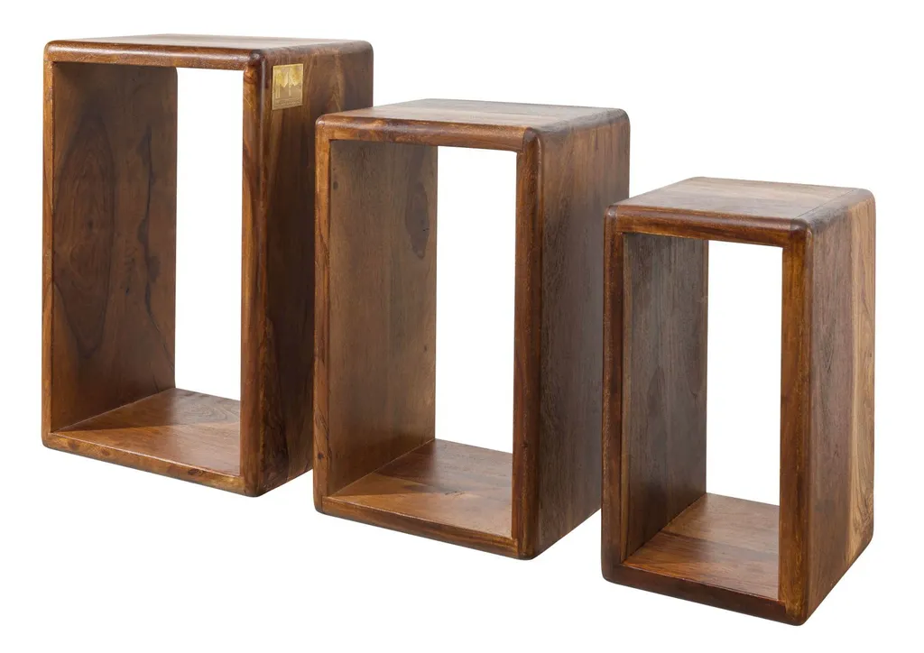 Lot de 3 tablettes murales en bois massif Palissandre ciré Noisette