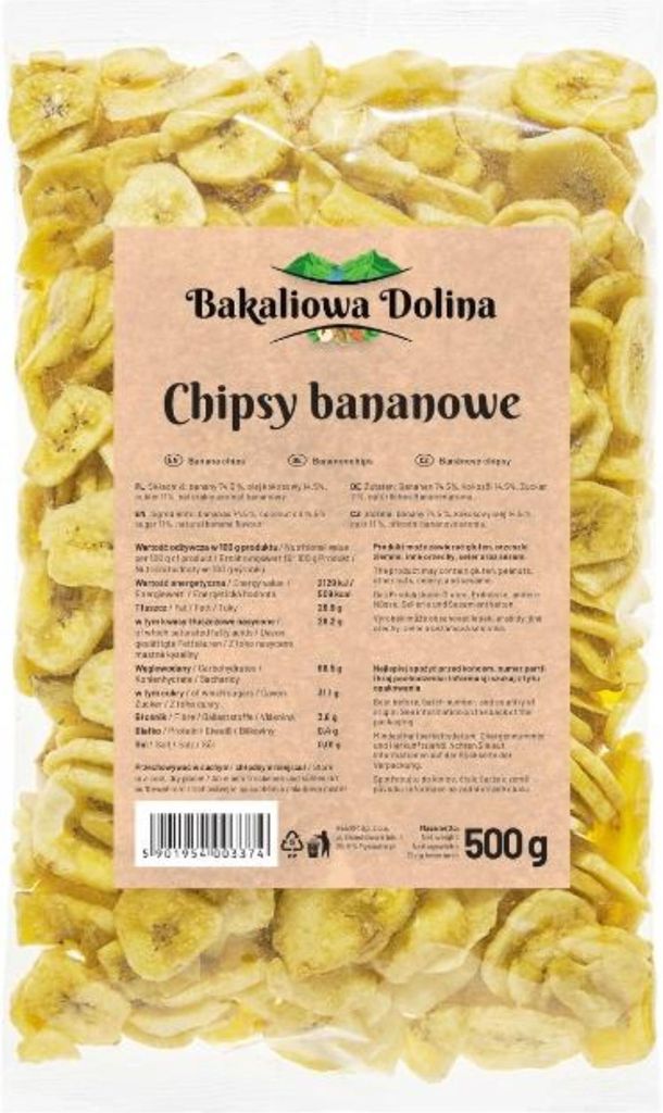 Bananenchips 500 G - Getrocknete Bananen - Energiesnack - Knusprig und Knackig - Topping für Müsli und Bowls