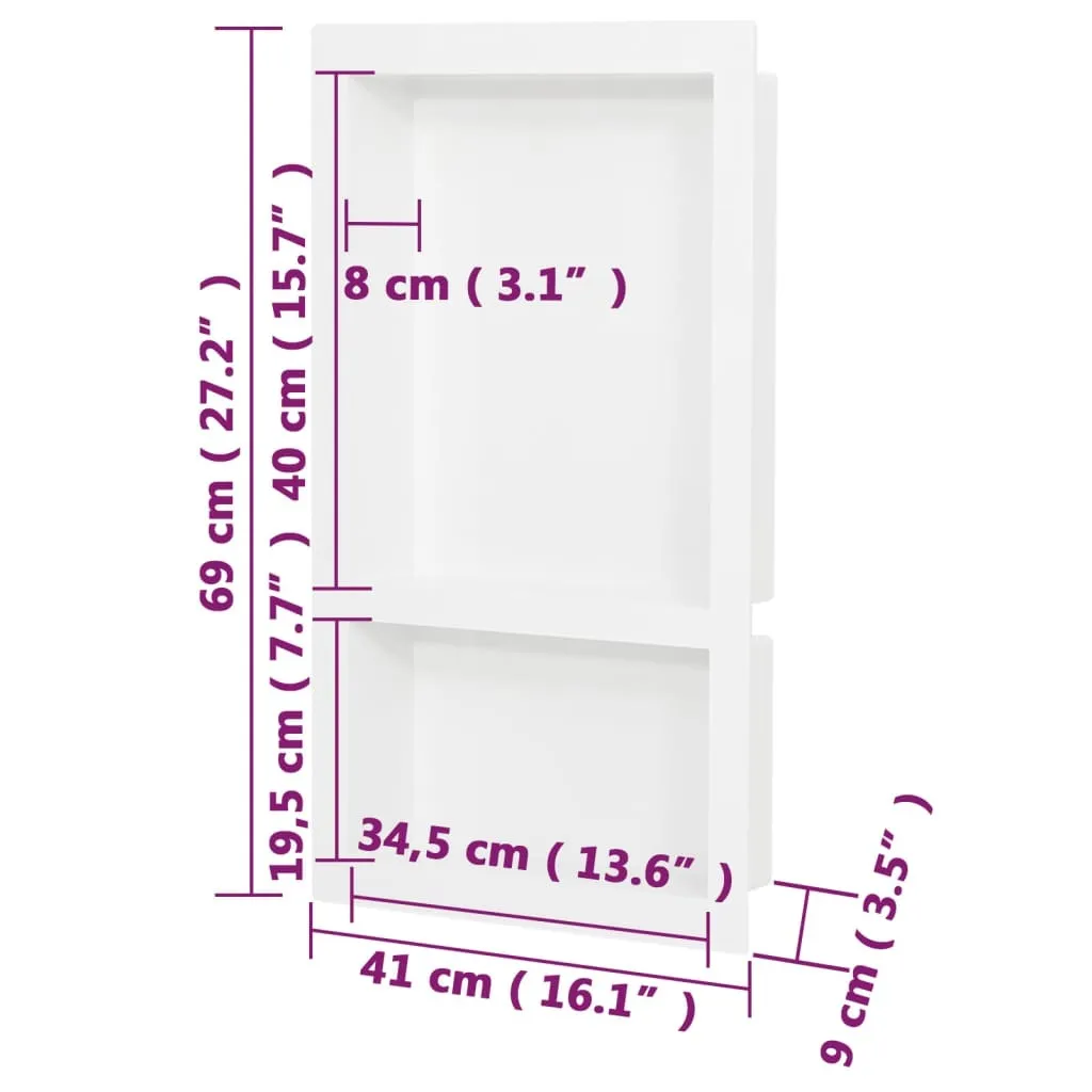 Niche de douche double compartiment blanc brillant 41x69x9 cm