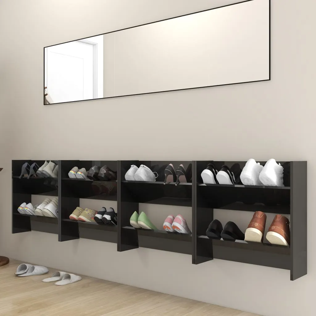 Solution gain de place Armoires à chaussures murales 4 pcs Noir Chic