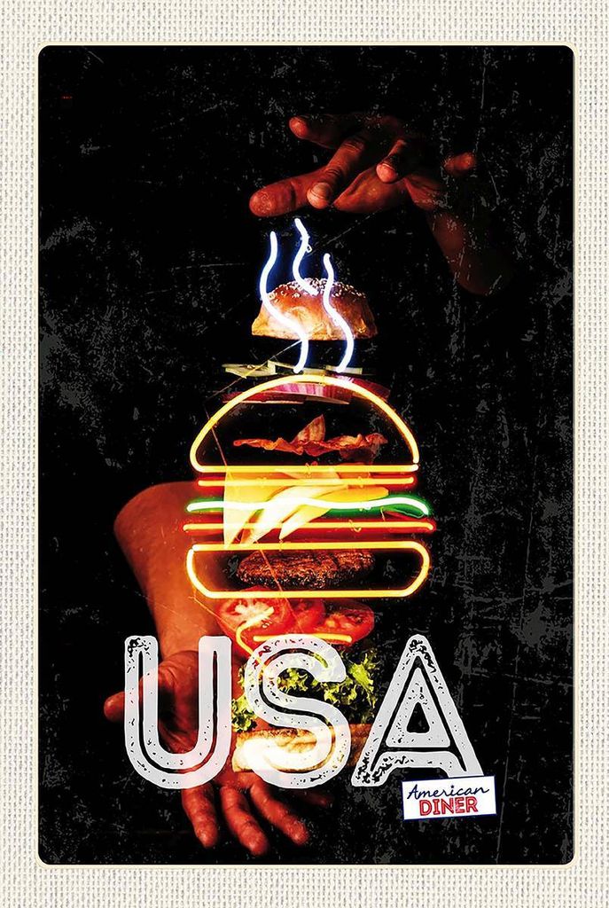 vianmo Holzschild 18x12 cm Amerika USA American Bürger Gerichte Bildmotiv Reisemotiv