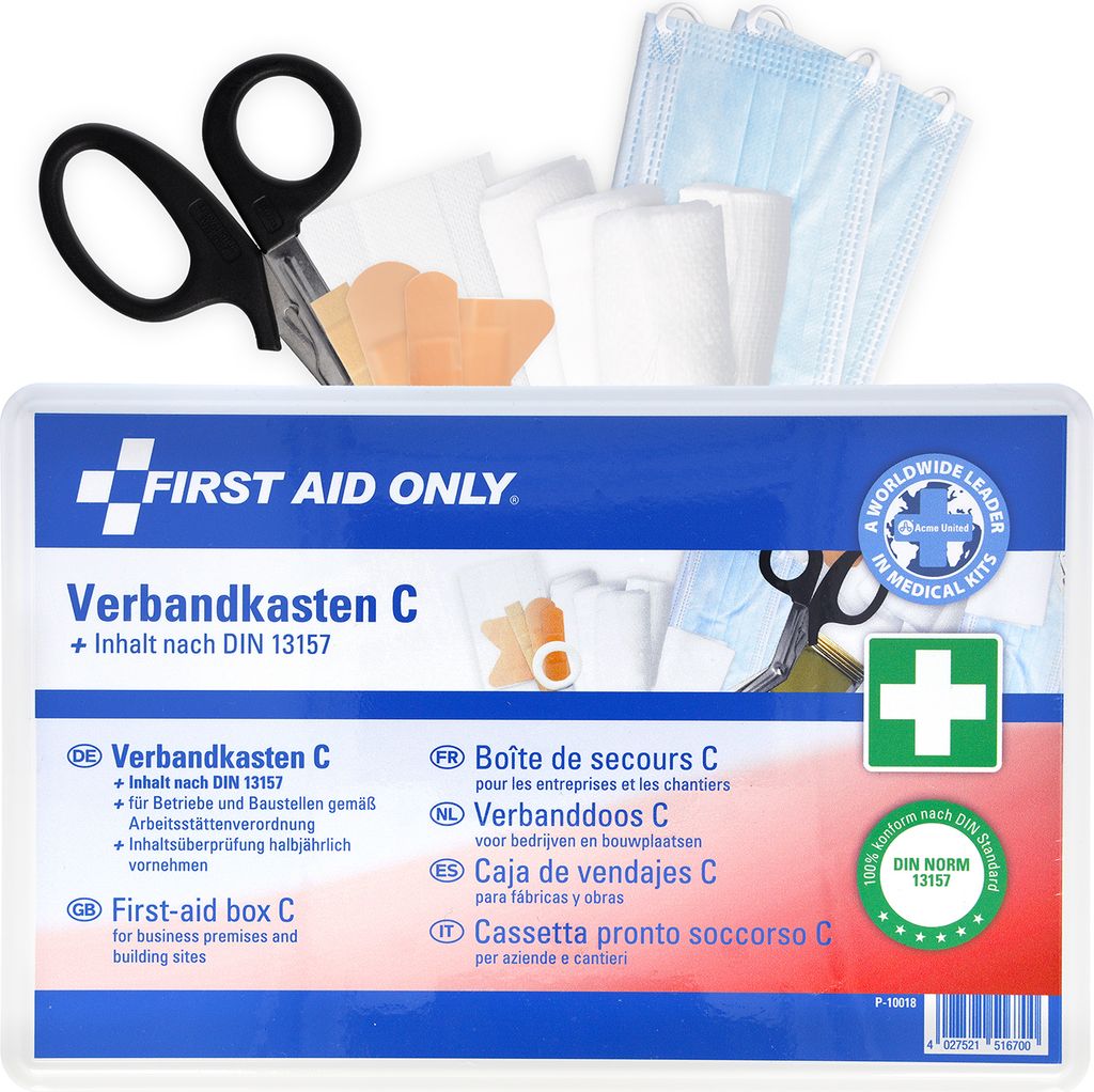 First Aid Only Verbandkasten C DIN 13157 | Erste Hilfe Koffer für Betriebe, Kfz und Haushalte gefüllt nach DIN 13157:2021 | Erfüllt Arbeitsstät...