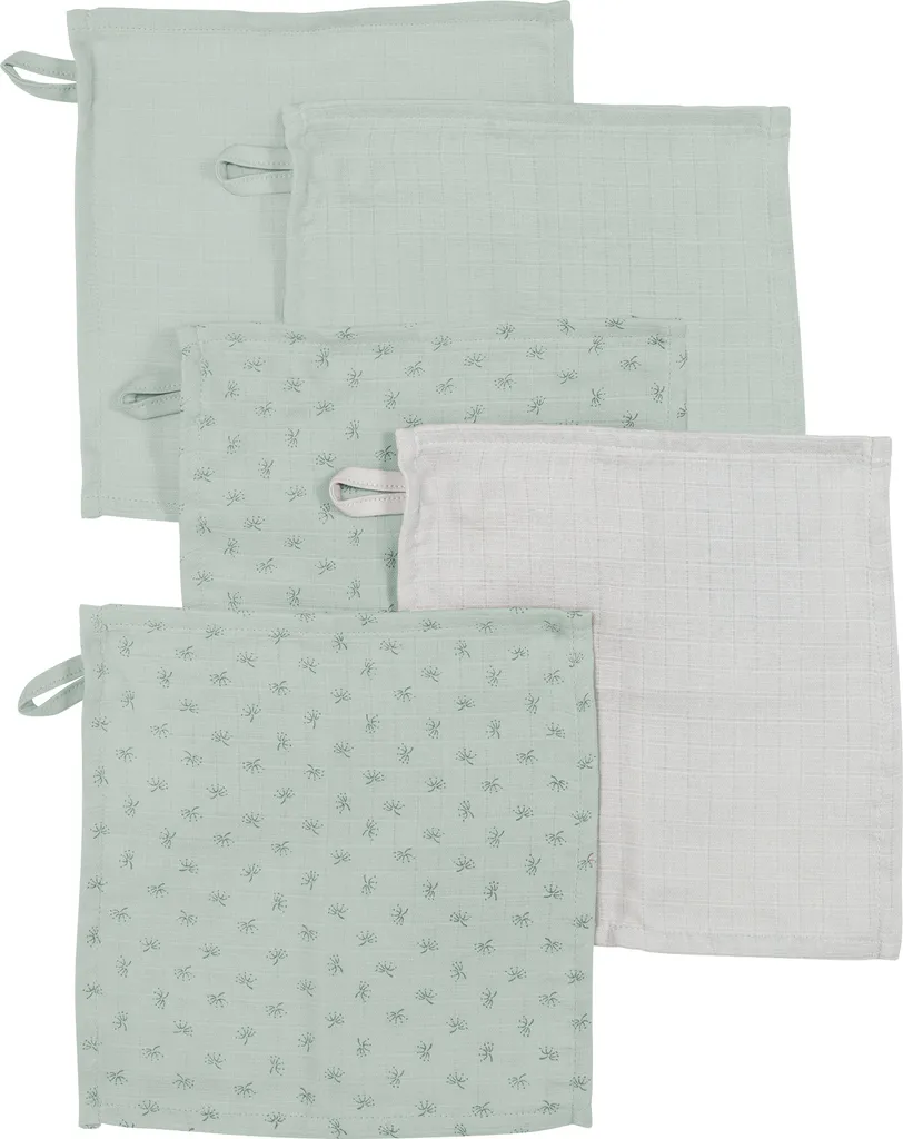 roba organic set di 5 flanelle 'Lil Planet' verde ghiaccio, mussola, Cotonelogico, GOTS, 25 x 25 cm