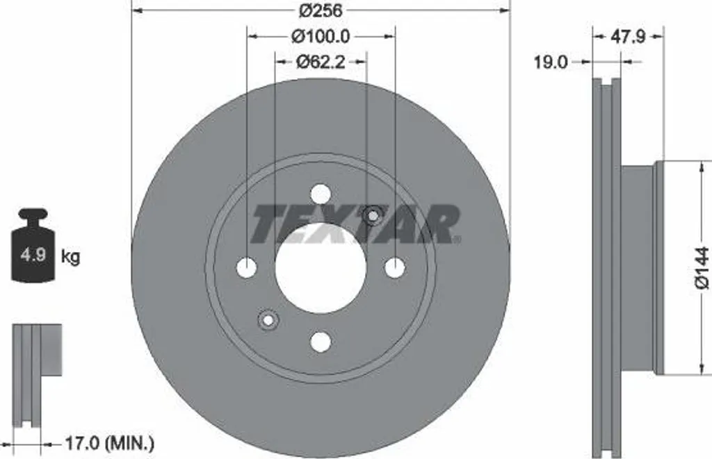 Disque de frein TEXTAR 92144700 compatible Hyundai Getz OE 517121C050