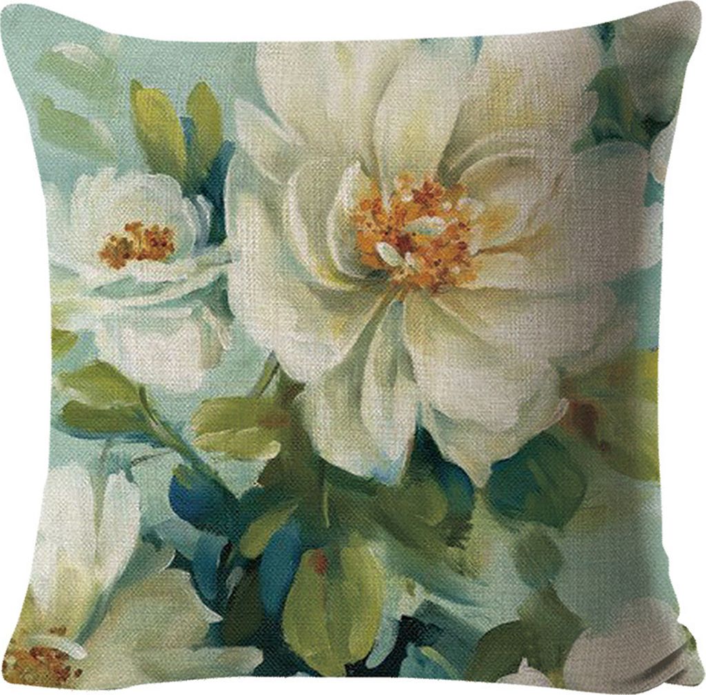 charmante Kissenpuschhülle Maschine Waschbares Leinen bequemer Berührung Sonnenblumen Rosenkissenabdeckung für Zuhause-D