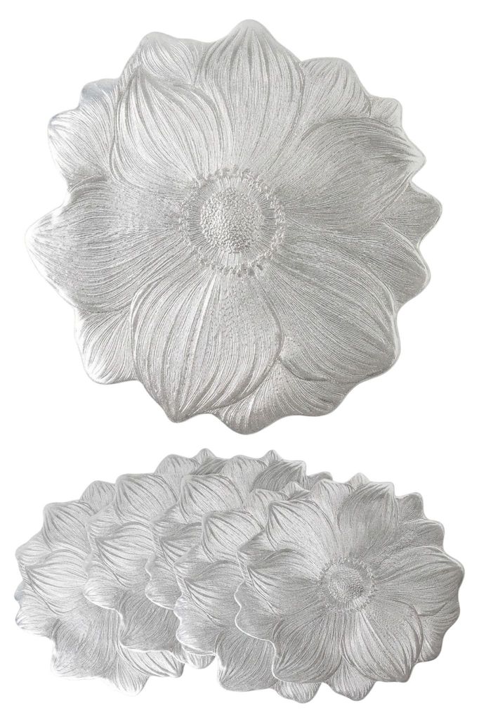 Tischset Metallic Blume 6er Set abwaschbar, rundes Platzset Produktbild 