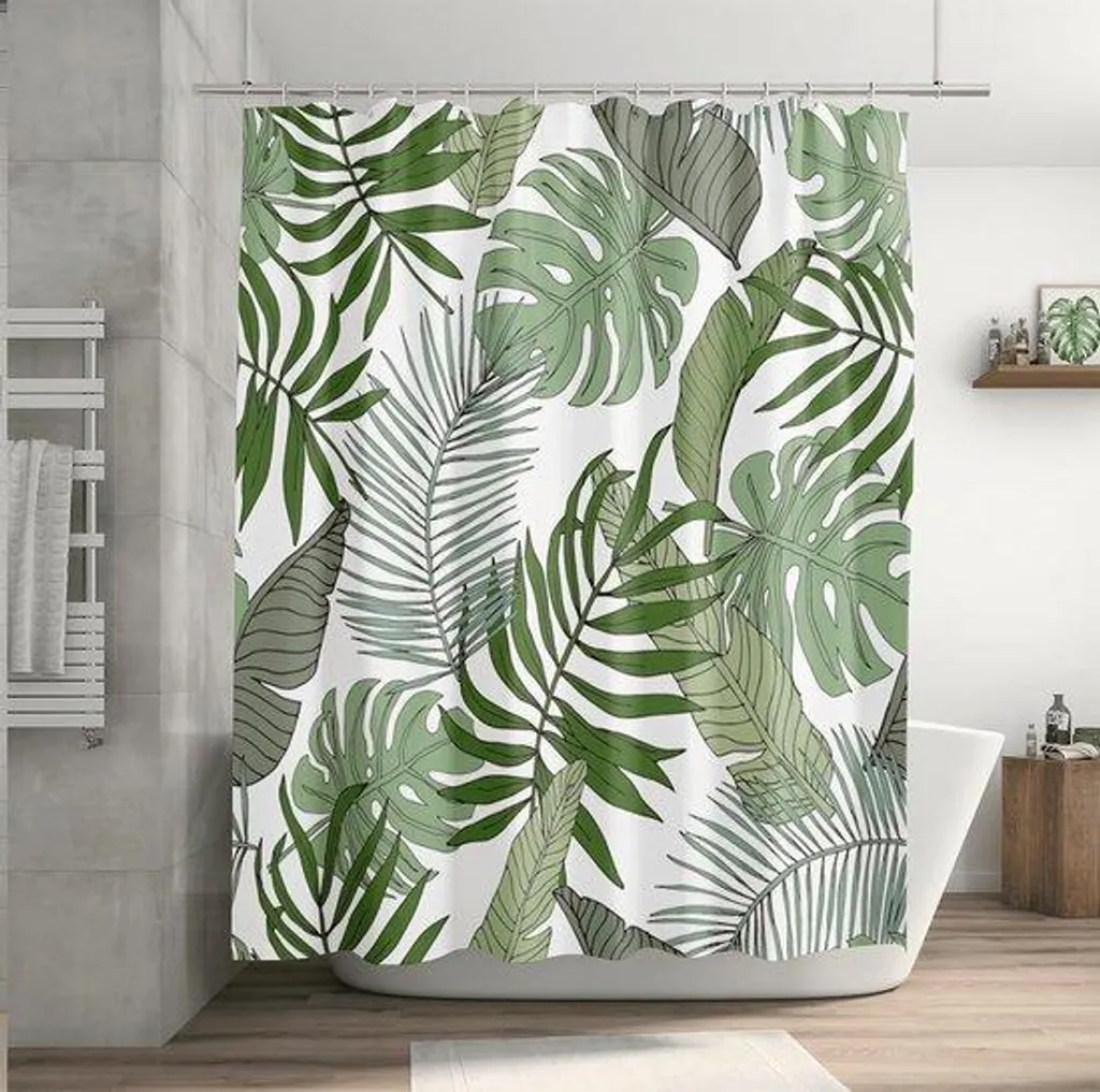 Rideau de douche tropical grandes feuilles 180x200 cm imperméable vert