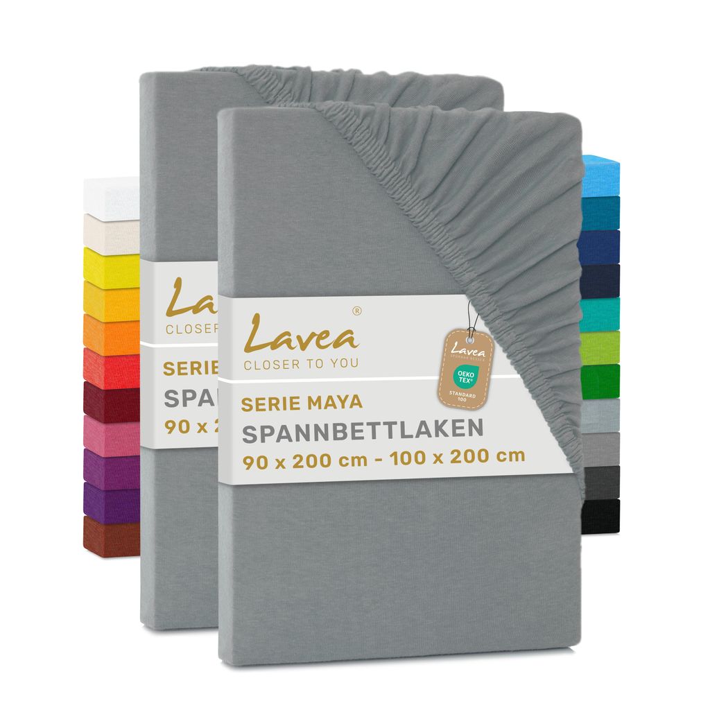 Lavea® 2er Pack Jersey Spannbettlaken 90/100x200 cm, 100% Produktbild 